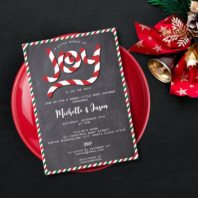 Rustic Red jul Joy Baby Shower Candy cane Joy Baby Inbjudningar (Skapare uppladdad)