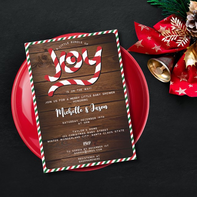 Rustic Red jul Joy Baby Shower Candy cane Joy Baby Inbjudningar (Skapare uppladdad)
