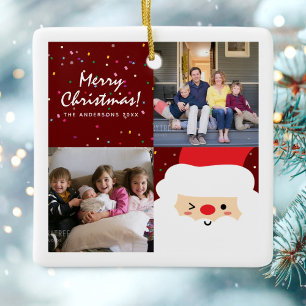 Rustic Red-julkonfetti och julfamiljfoto Julgransprydnad Keramik