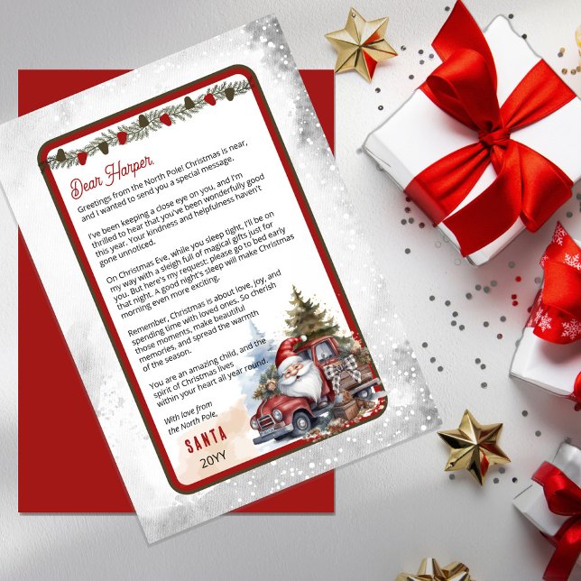 Rustic Red Lastbil Brev från Santa till Child Inbjudningar (Magical Santa's Letter:  creating joy, enchantment, and cherished memories)