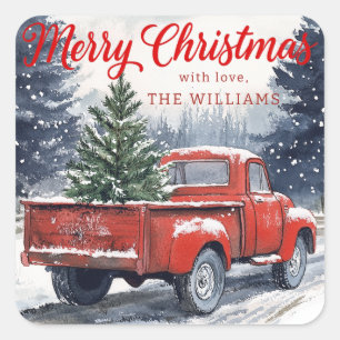 Rustic Red Lastbil jul Gift Sticker Fyrkantigt Klistermärke