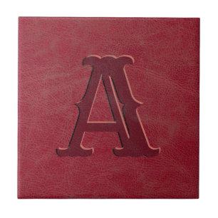 Rustic Red Leather Struktur Monogram Initial Kakelplatta