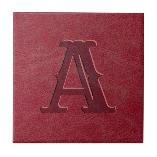 Rustic Red Leather Struktur Monogram Initial Kakelplatta (Framsidan)