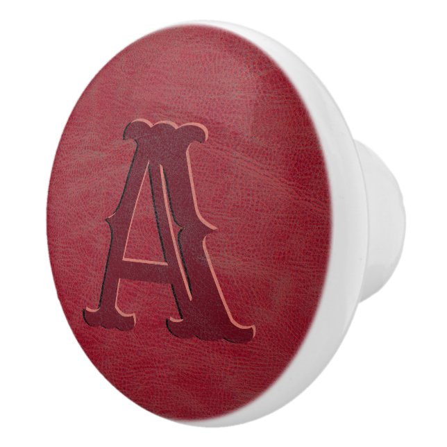 Rustic Red Leather Struktur Monogram Initial Knopp (Höger)