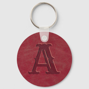 Rustic Red Leather Struktur Monogram Initial Nyckelring