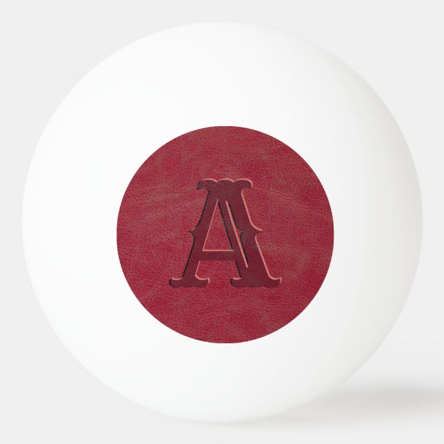 Rustic Red Leather Struktur Monogram Initial Pingisboll (Framsidan)