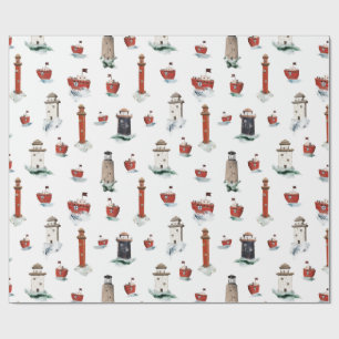 Rustic Red Lighthouses Boats in Stormy Seas 3 Presentpapper