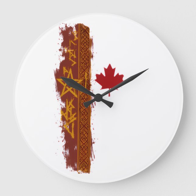 Rustic Red Maple Leaf Grunge Stripe Gold Star Desi Stor Klocka (Framsida)