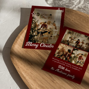 Rustic Red Maroon Photos Merry Family jul Julkort