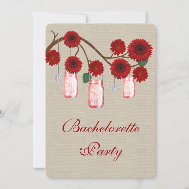 Rustic Red Mason Burk Bachelorette Party Inbjudan (Framsida)