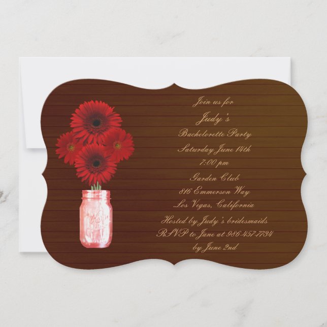 Rustic Red Mason Burk Bachelorette Party Inbjudan (Framsida)