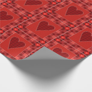 Rustic Red Patchwork Heart Quilt Presentpapper