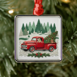 Rustic Red Pickup Truck Christmas Tree Julgransprydnad Metall