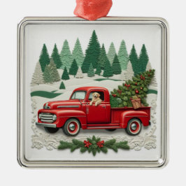 Rustic Red Pickup Truck Christmas Tree Julgransprydnad Metall