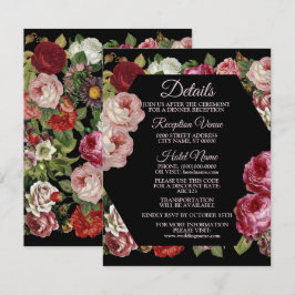 Rustic Red Pink Floral Greenery Black Detail Tilläggskort