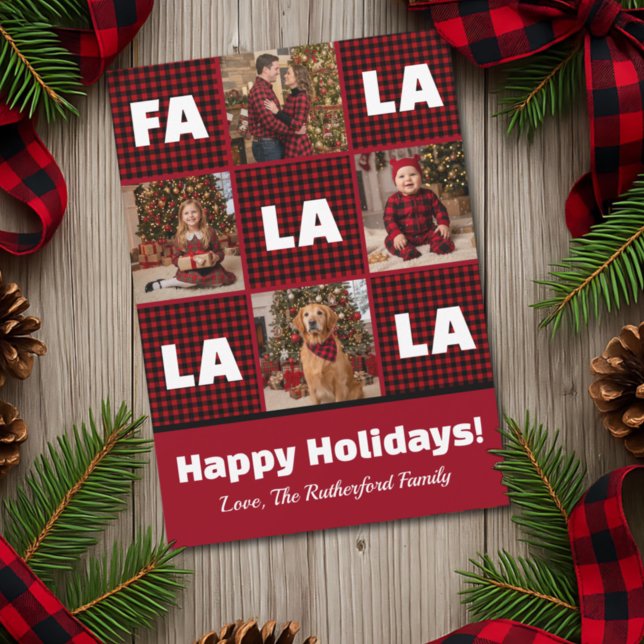 Rustic Red Plaid Fa La La Custom Photo Christmas Julkort (Skapare uppladdad)