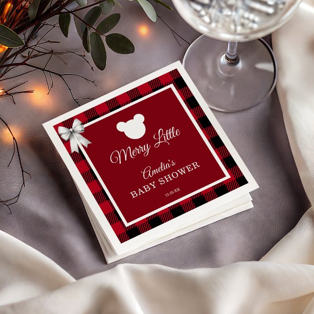 Rustic Red Plaid Merry Little Baby Shower Napkins Pappersservett (Skapare uppladdad)