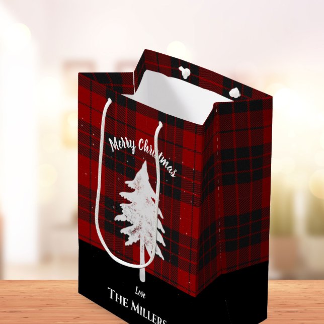Rustic Red Play Add Namn God jul Favor (Rustic Red Plaid Add Name Merry Christmas Favor Medium Gift Bag)