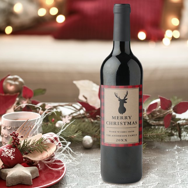 Rustic Red Play God jul Kraft Vinflaska Etikett (Customize to change text size or text style.)