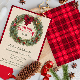 Rustic Red Play Greenery Farmhouse jul Inbjudningar