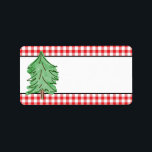 Rustic Red Play Grönt Gräs Träd Blank jul Adressetikett<br><div class="desc">Rustiska tomma julmärken med rödpläterad vattenfärgillustration av mönster och grönt gräs träd.</div>