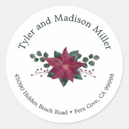Rustic Red Poinsettia Bloom Helgdag Kuvert Seal Runt Klistermärke