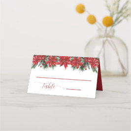 Rustic Red Poinsettia Gräs Greenery Bröllop Placeringskort