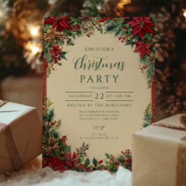 Rustic Red Poinsettia Julfest Inbjudningar