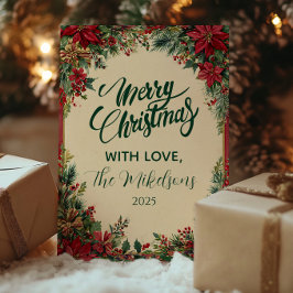 Rustic Red Poinsettia Julfest Julkort