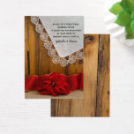 Rustic Red Poinsettia Winter Wedding Charity Favor Visitkort<br><div class="desc">Ge tillbaka på din stora dag när du ställe har ett donationskort från bröllop vid gästernas ställe vid avslappnaden, men giftermål-mottagning. Den charmerande Rustic Red Poinsettia Land Winter Wedding Charity Favor Card stater som i stället för en traditionell partiförmån har donerats till välgörenhet i namn. Anpassa den med namn i...</div>
