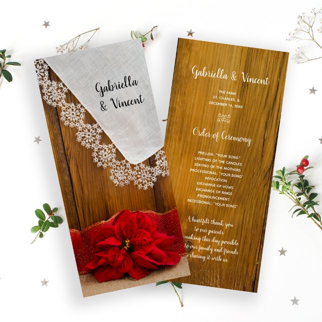 Rustic Red Poinsettia Winter Wedding Program (Skapare uppladdad)