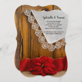 Rustic Red Poinsettia Winter Wedding Spara datumet Inbjudningar