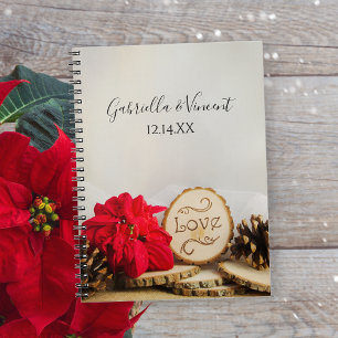 Rustic Red Poinsettia Woodland Winter Wedding Anteckningsbok