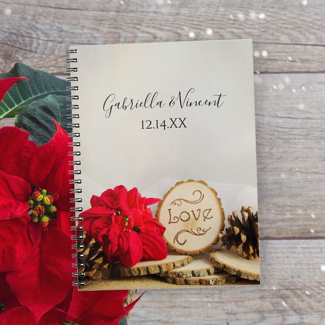 Rustic Red Poinsettia Woodland Winter Wedding Anteckningsbok (Use as an advice book or guest book for your wintery woodland  bridal shower or wedding.)