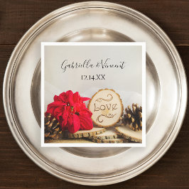 Rustic Red Poinsettia Woodland Winter Wedding Pappersservett