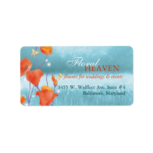 Rustic Red Poppy Business Adress Adressetikett (Framsidan)