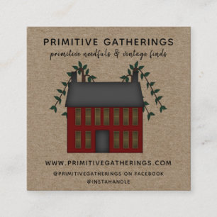 RUSTIC RED PRIMITIVE SALTBOX HOUSE LAND KRAFT FYRKANTIGT VISITKORT