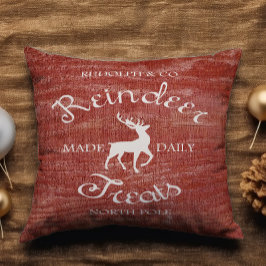 Rustic Red Reindeer Treat Add Namn jul Kudde
