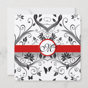 Rustic Red Romantic Damask Butterfly Bröllop Inbjudningar