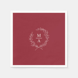 Rustic Red Simple Elegant Laurel Wandeene Monogram Pappersservett