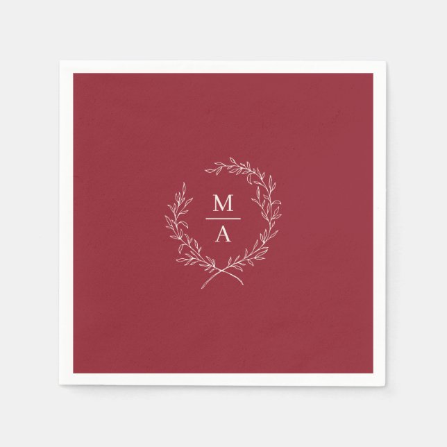 Rustic Red Simple Elegant Laurel Wandeene Monogram Pappersservett (Framsidan)