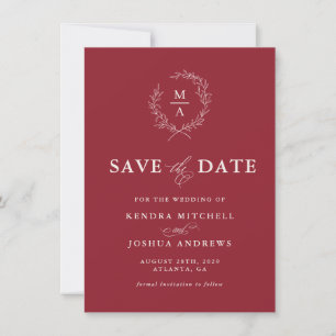 Rustic Red Simple Elegant Monogram Spara datum Datumet