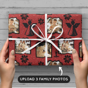 Rustic Red Stamped Angel 3-familjfoto Presentpapper