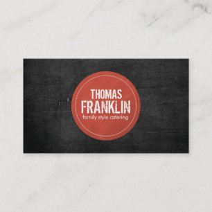 Rustic Red Stamped Logotyp II på Black Woodgrain Visitkort