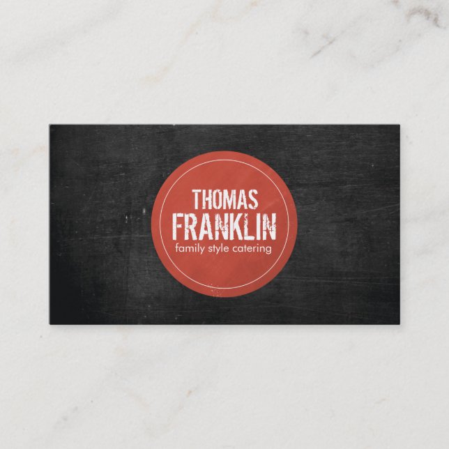 Rustic Red Stamped Logotyp II på Black Woodgrain Visitkort (Framsida)