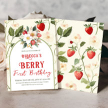 Rustic Red Strawberry Theme Berry Första födelseda