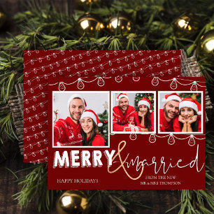 Rustic Red String Ljus Merry & Married Photo Julkort