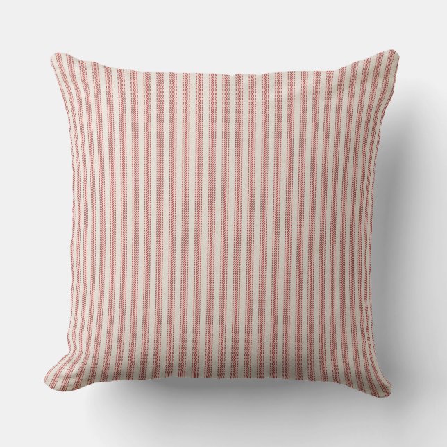 Rustic Red Stripe Fransk Ticking Kudde (Framsida)