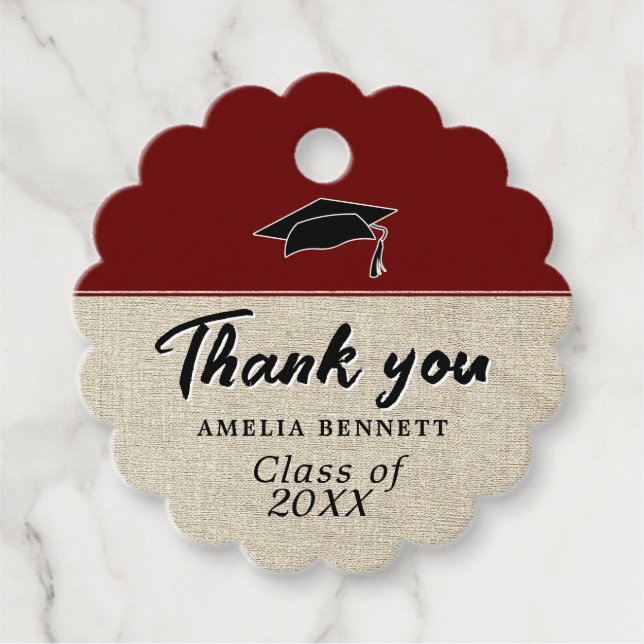 Rustic Red Student Cap Studenten Tack Gåvor Etiketter (Framsida)