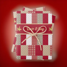 Rustic Red Tan Guld Patchwork Quilt Kärlek Joy Sta